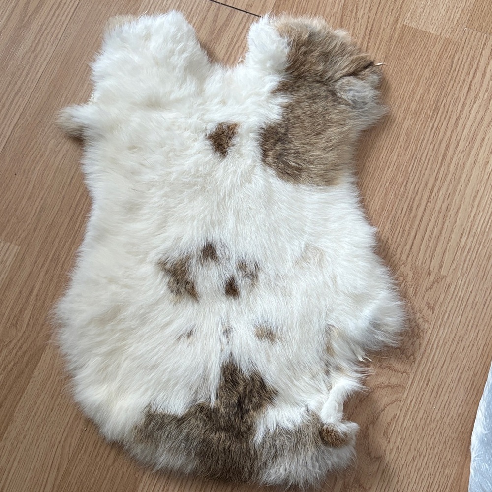 #0084 White Brown Spotted Rabbit Fur Pelt Craft